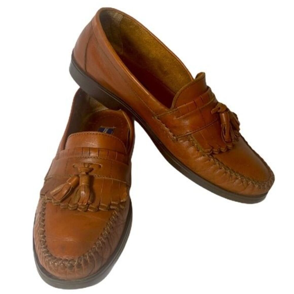 Giorgio Burtini Mens Brown Leather‎ Tassel Loafers Pinch Front Dress Shoes 9.5 M